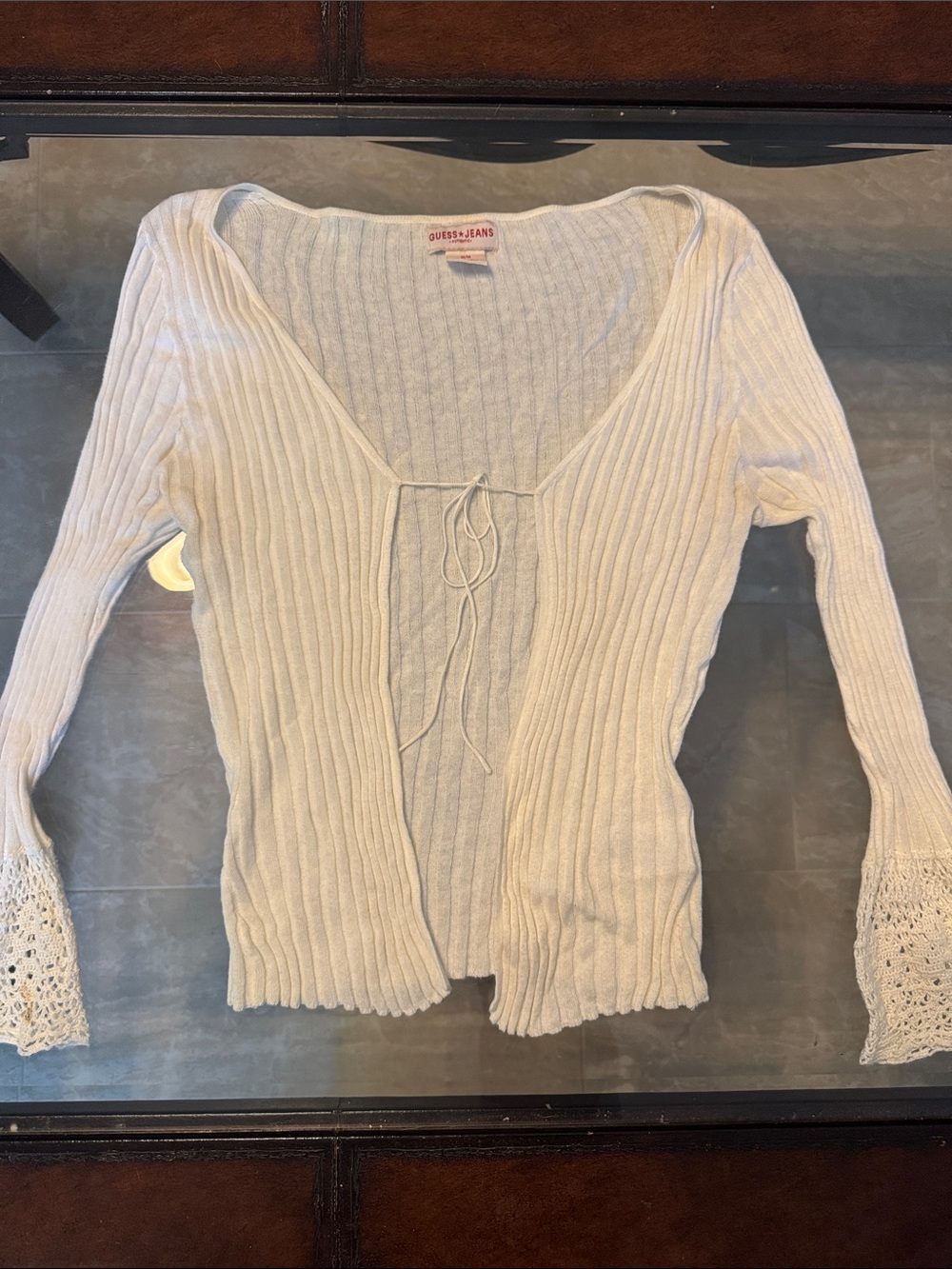 GUESS Jeans Cream Ribbed Cardigan